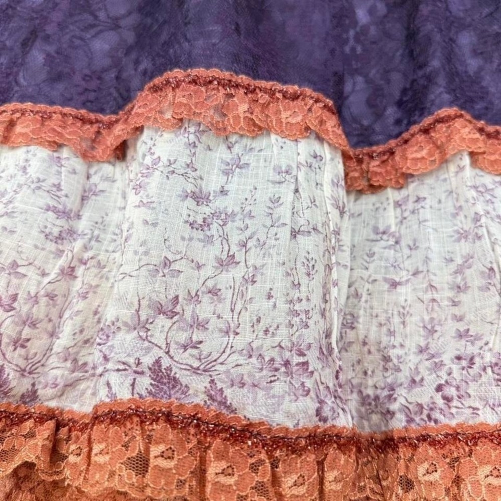 Y2K Fairycore Lace Tiered Mini Skirt Whimsigoth Mori Girl Boho S M shimmer - Picture 3 of 8